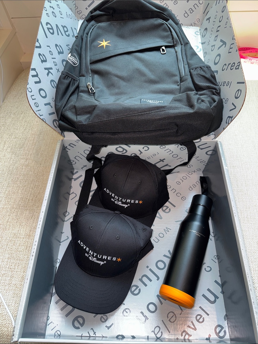 Disney / Adventures By Disney Tour Group Backpack, NEW, 2 caps, 1 water bottle